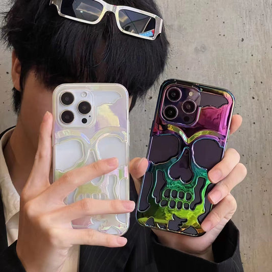 Colorful Electroplating Skull Personality Carving Phone Case